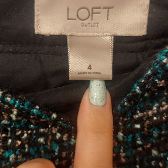 LOFT Tweed Skirt Size 4. Black, White, Brown and Blue / Teal Color - Picture 4 of 6